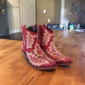 Liberty Black Ankle Boots (Red w/white embroidery)